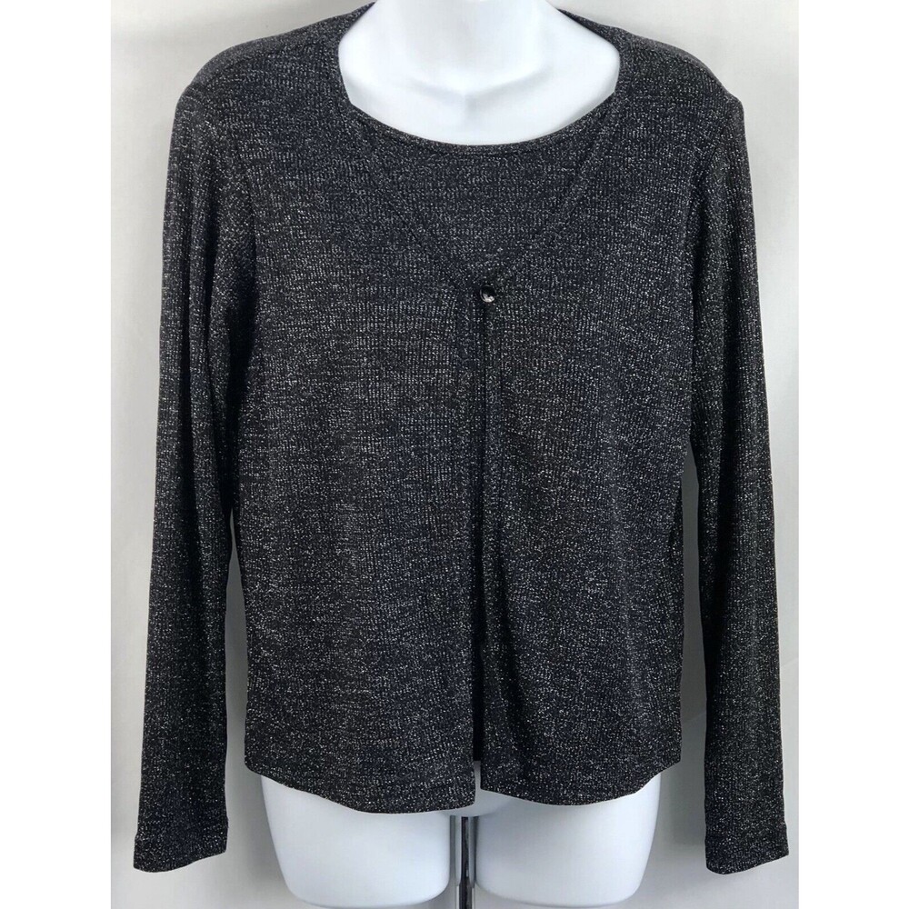 Vintage Jonathan Martin Cardigan Sweater Top M Blk Glitter Metallic 90s Y2K Glam